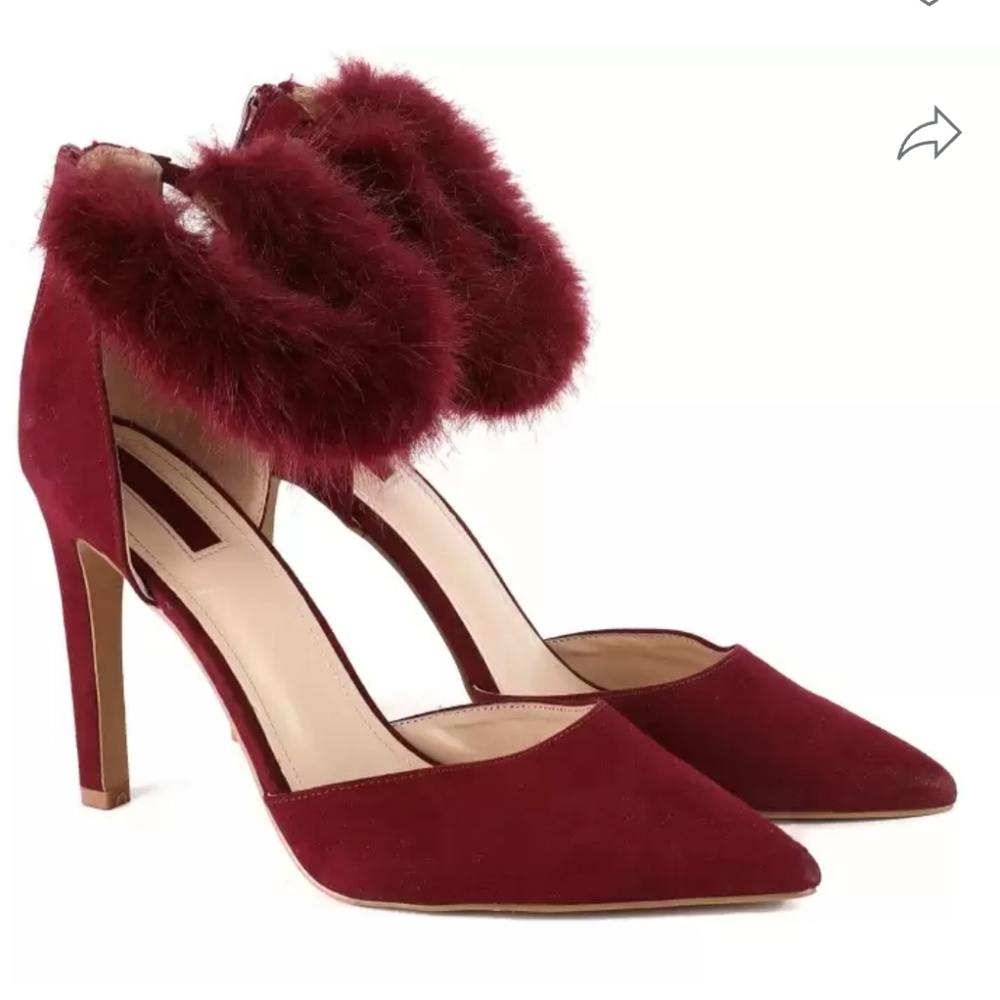 NIB Faux Fur Ankle Strap Stiletto Heels